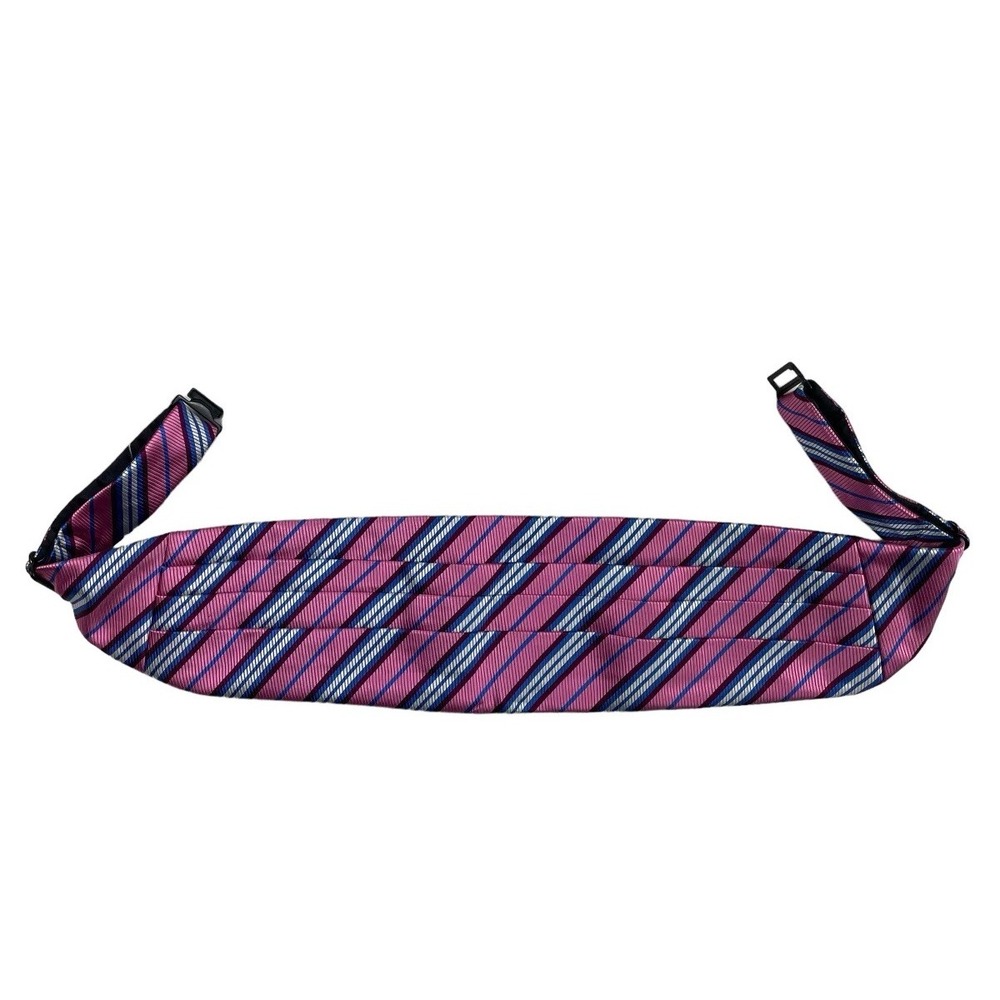 Robert Talbott Mens Pink Blue Striped Pure Silk Cummerbund Made in Italy NWT